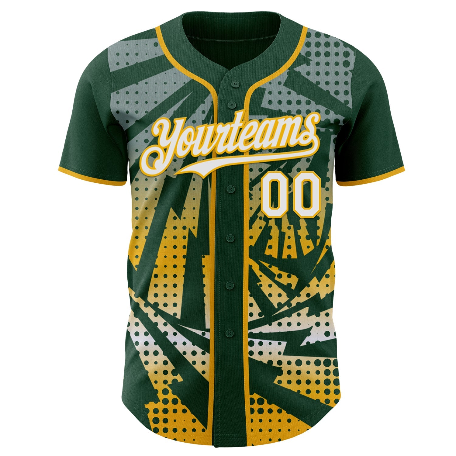 Custom Green White-Gold Lightning Gradient Dot Authentic Baseball Jersey