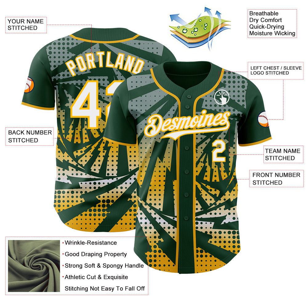 Custom Green White-Gold Lightning Gradient Dot Authentic Baseball Jersey