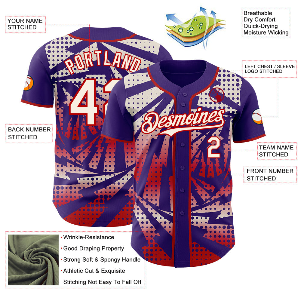 Custom Purple Cream-Red Lightning Gradient Dot Authentic Baseball Jersey