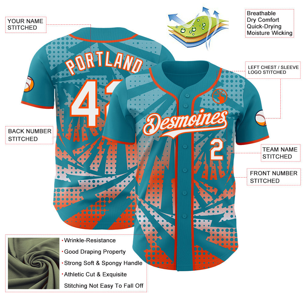 Custom Teal White-Orange Lightning Gradient Dot Authentic Baseball Jersey