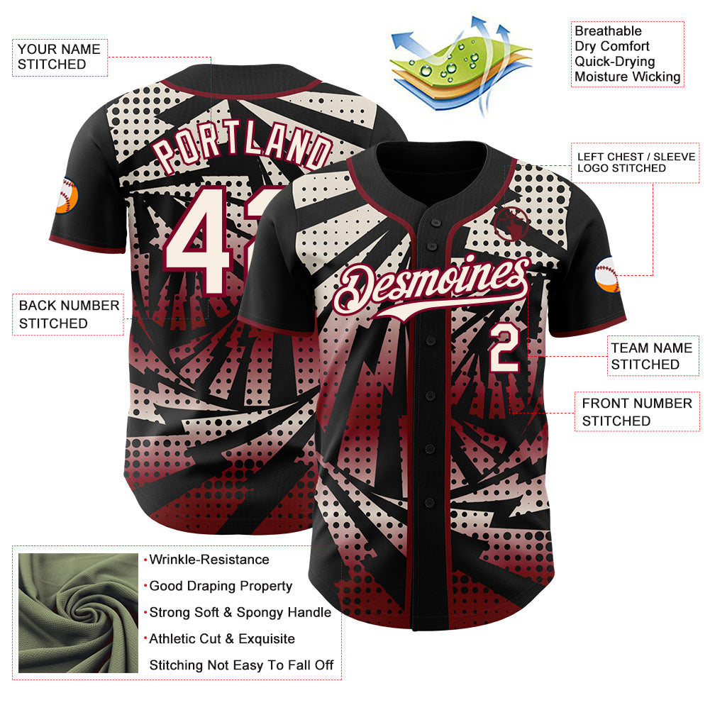 Custom Black Cream-Maroon Lightning Gradient Dot Authentic Baseball Jersey