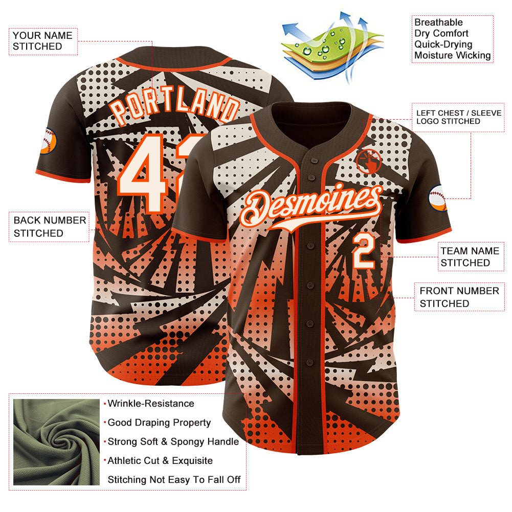 Custom Brown Cream-Orange Lightning Gradient Dot Authentic Baseball Jersey
