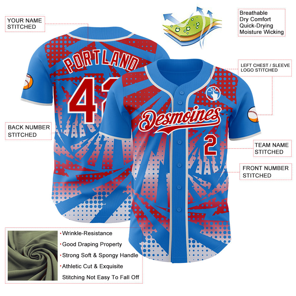 Custom Electric Blue Red-White Lightning Gradient Dot Authentic Baseball Jersey