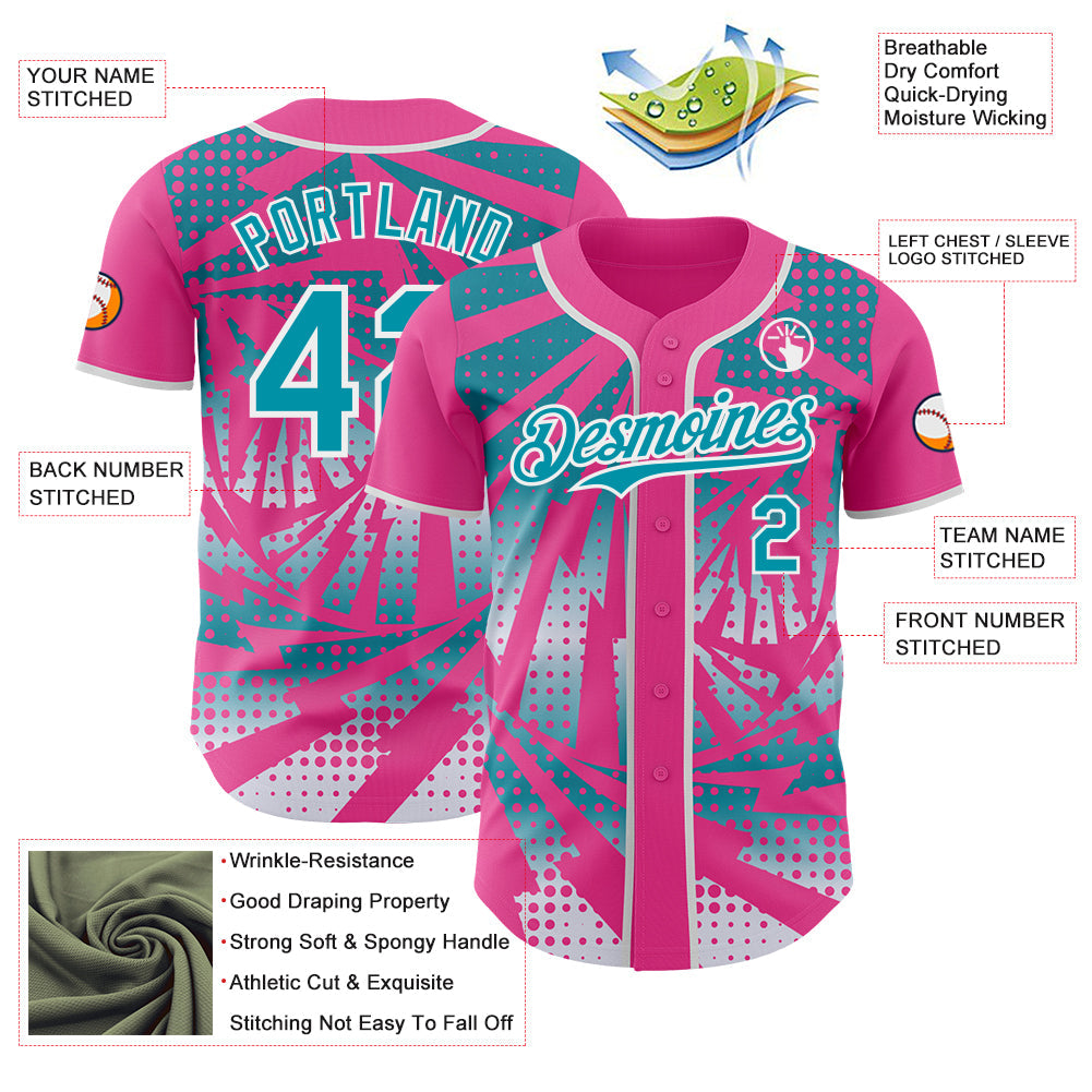 Custom Pink Teal-White Lightning Gradient Dot Authentic Baseball Jersey