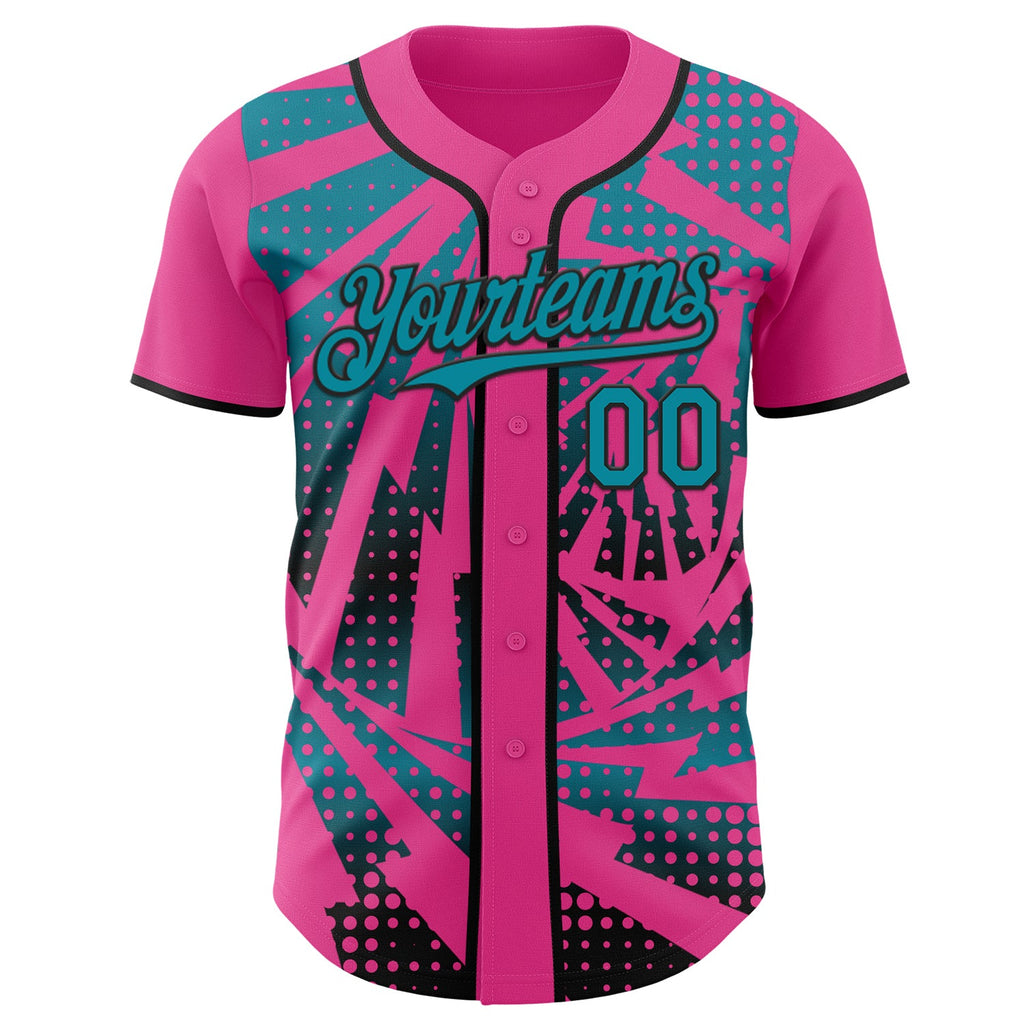 Custom Pink Teal-Black Lightning Gradient Dot Authentic Baseball Jersey