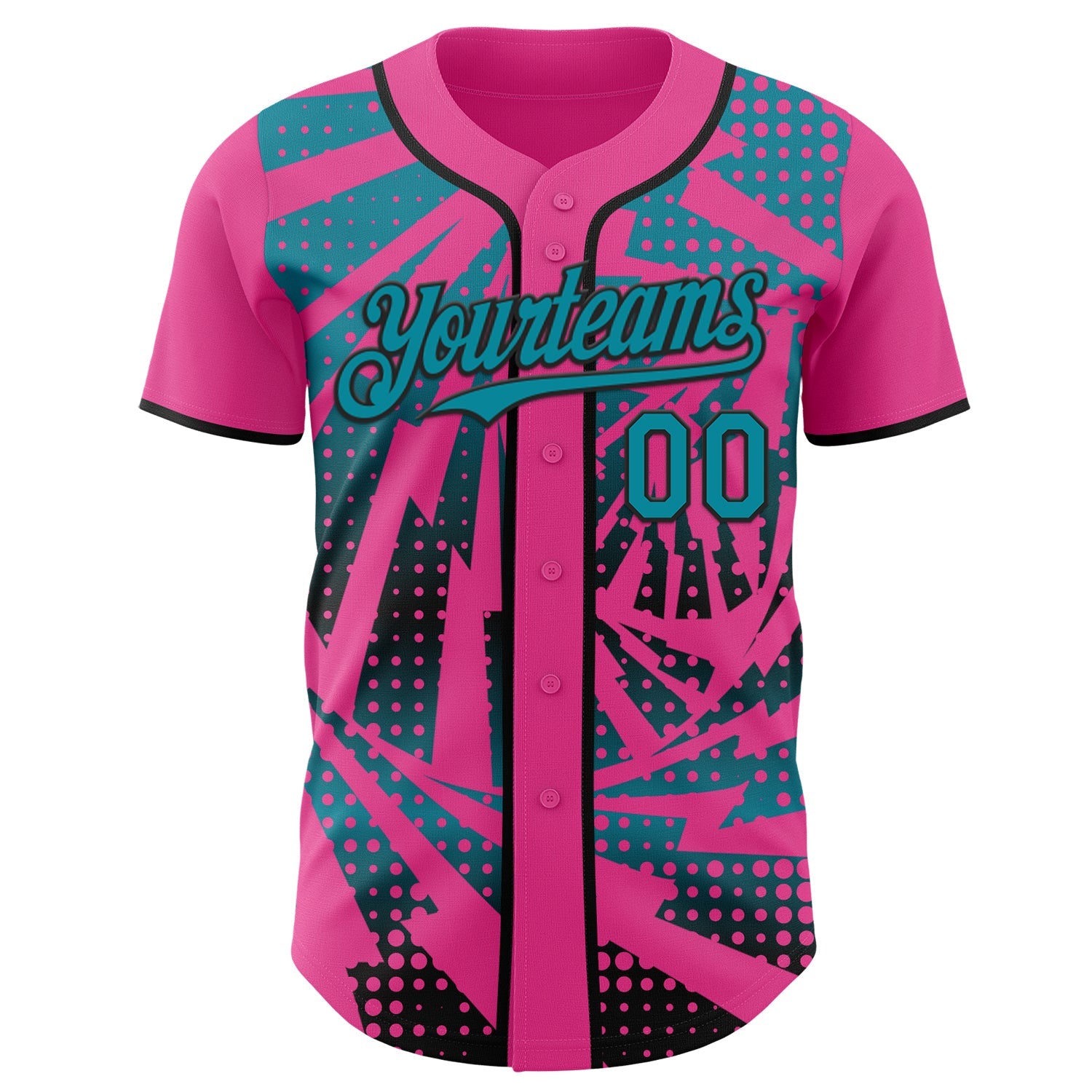 Custom Pink Teal-Black Lightning Gradient Dot Authentic Baseball Jersey