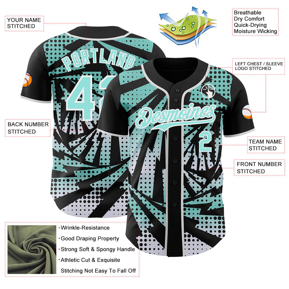 Custom Black Ice Blue-White Lightning Gradient Dot Authentic Baseball Jersey