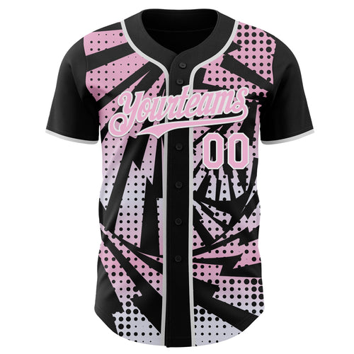 Custom Black Light Pink-White Lightning Gradient Dot Authentic Baseball Jersey