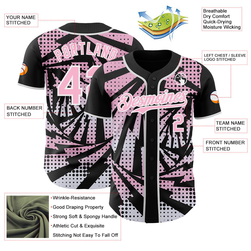 Custom Black Light Pink-White Lightning Gradient Dot Authentic Baseball Jersey