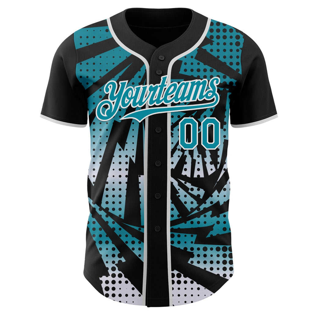 Custom Black Teal-White Lightning Gradient Dot Authentic Baseball Jersey