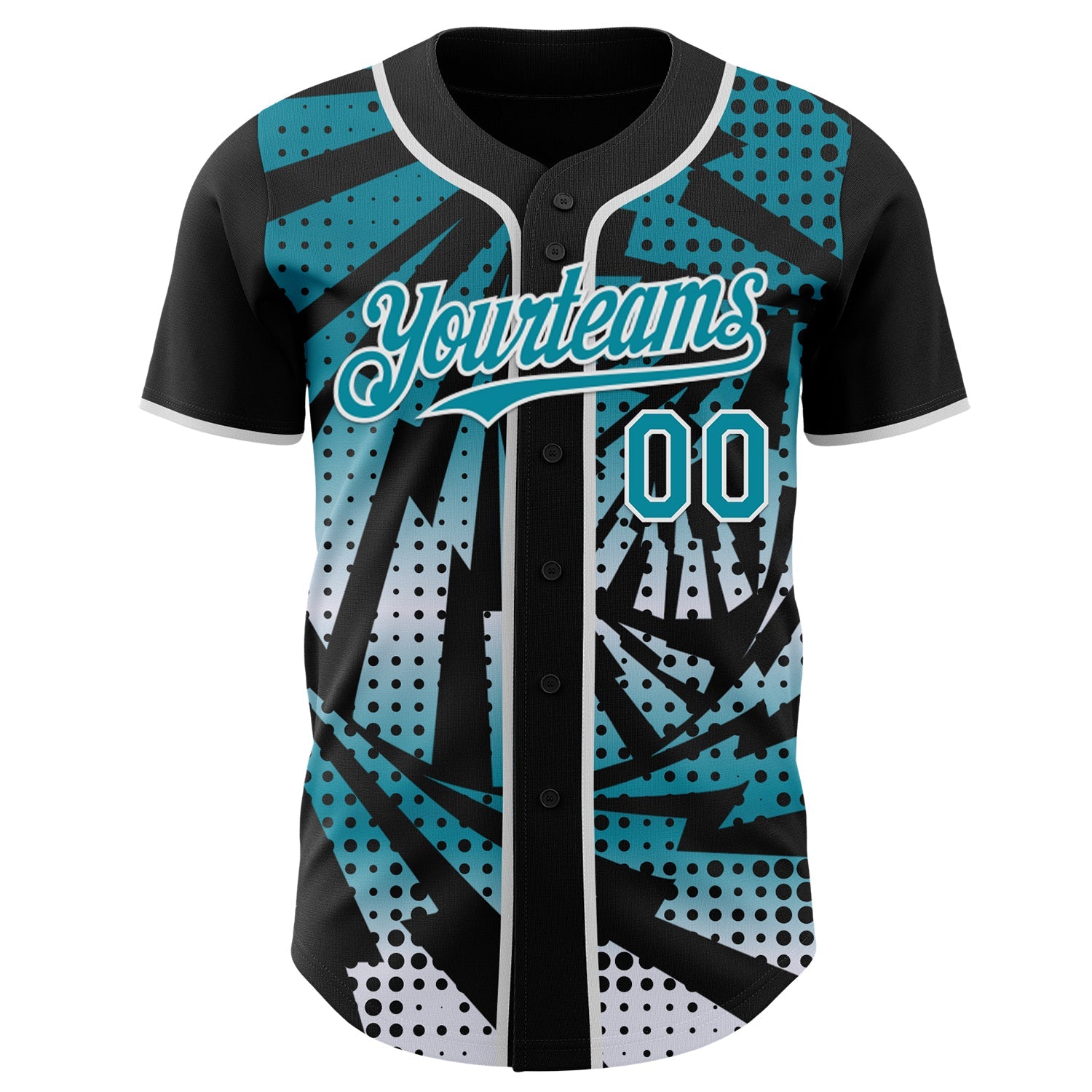Custom Black Teal-White Lightning Gradient Dot Authentic Baseball Jersey