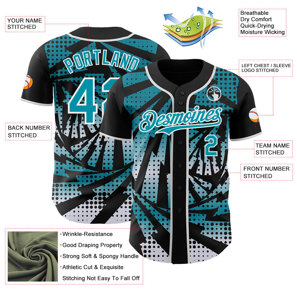 Custom Black Teal-White Lightning Gradient Dot Authentic Baseball Jersey