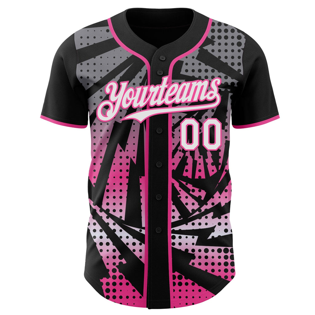 Custom Black White-Pink Lightning Gradient Dot Authentic Baseball Jersey