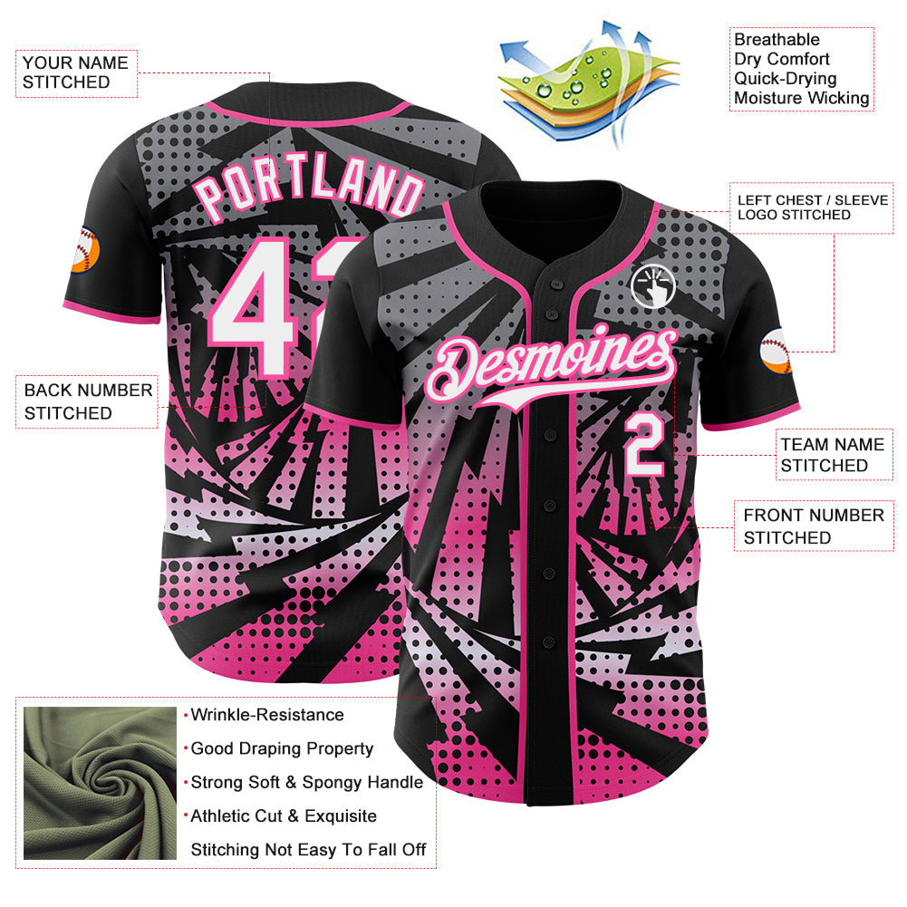Custom Black White-Pink Lightning Gradient Dot Authentic Baseball Jersey