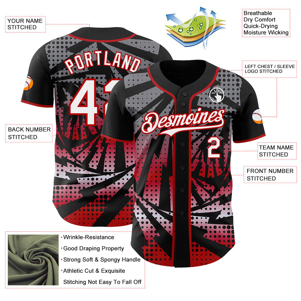Custom Black White-Red Lightning Gradient Dot Authentic Baseball Jersey
