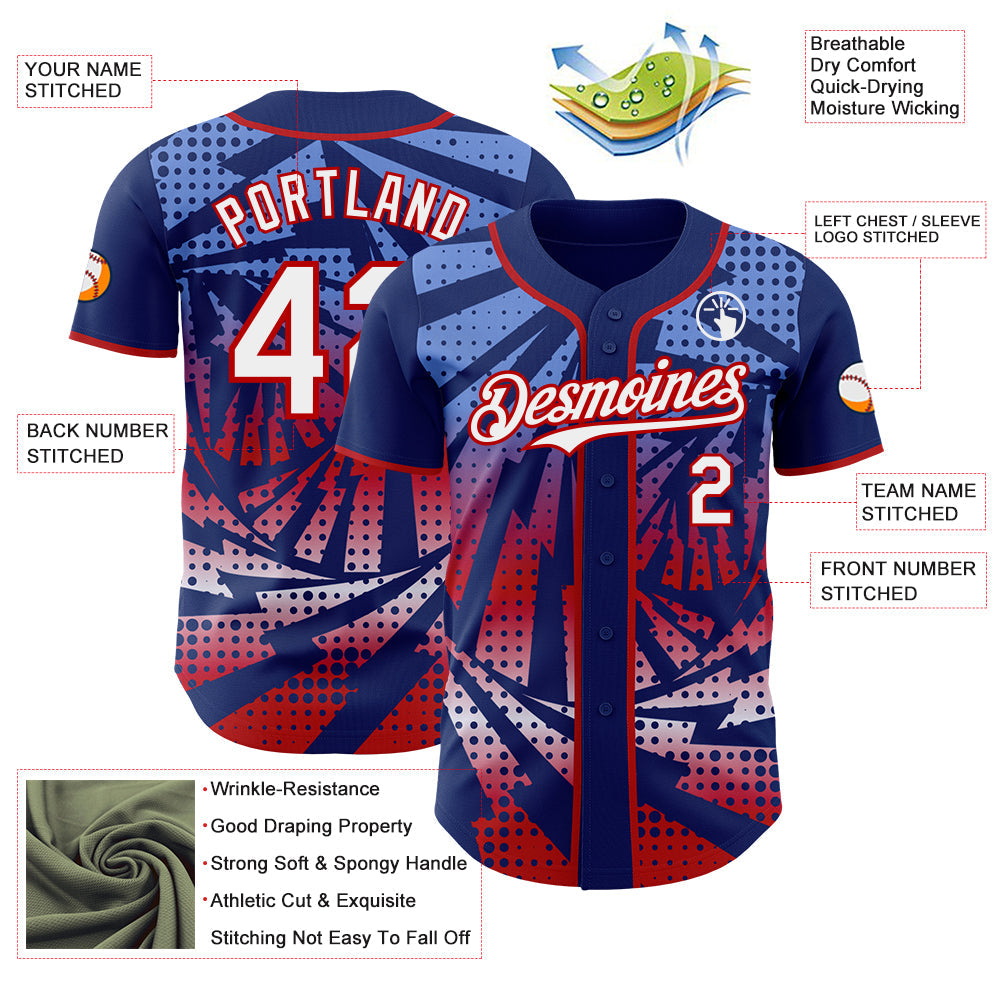 Custom Royal White-Red Lightning Gradient Dot Authentic Baseball Jersey