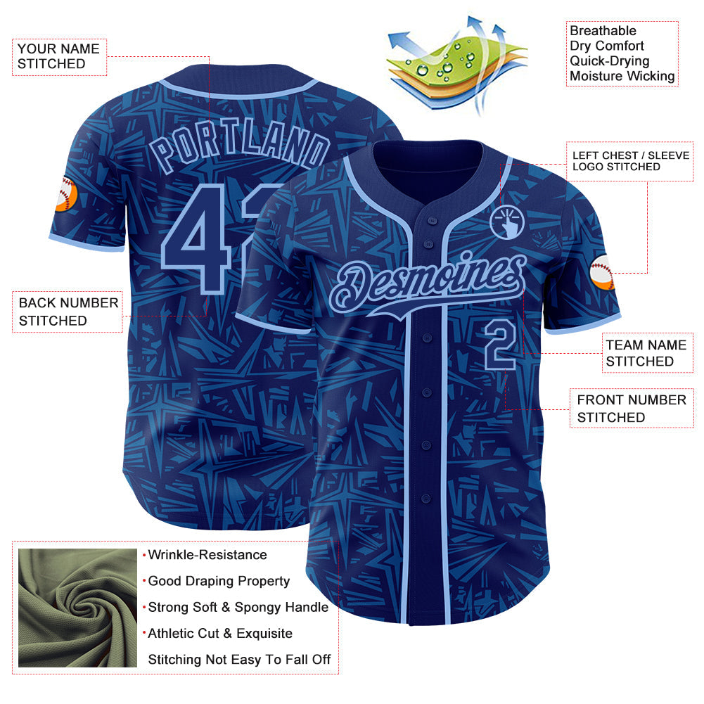 Custom Royal Blue-Light Blue Geometric Cyber Starburst Authentic Baseball Jersey