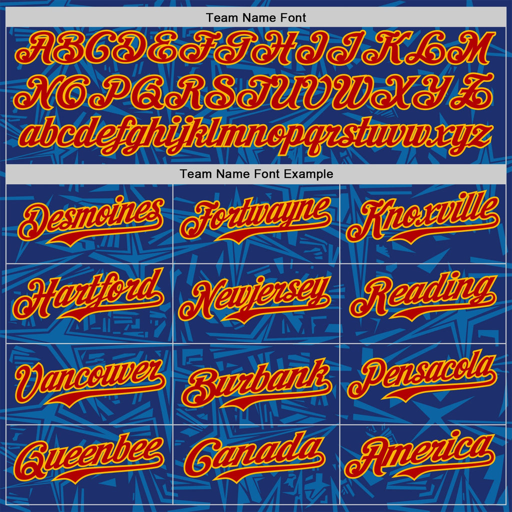 Custom Royal Red Blue-Gold Geometric Cyber Starburst Authentic Baseball Jersey