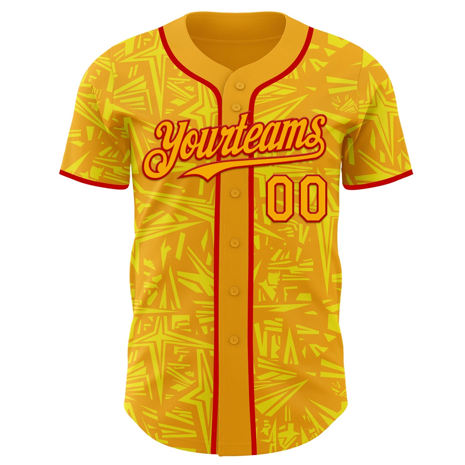 Custom Gold Light Yellow-Red Geometric Cyber Starburst Authentic Baseball Jersey