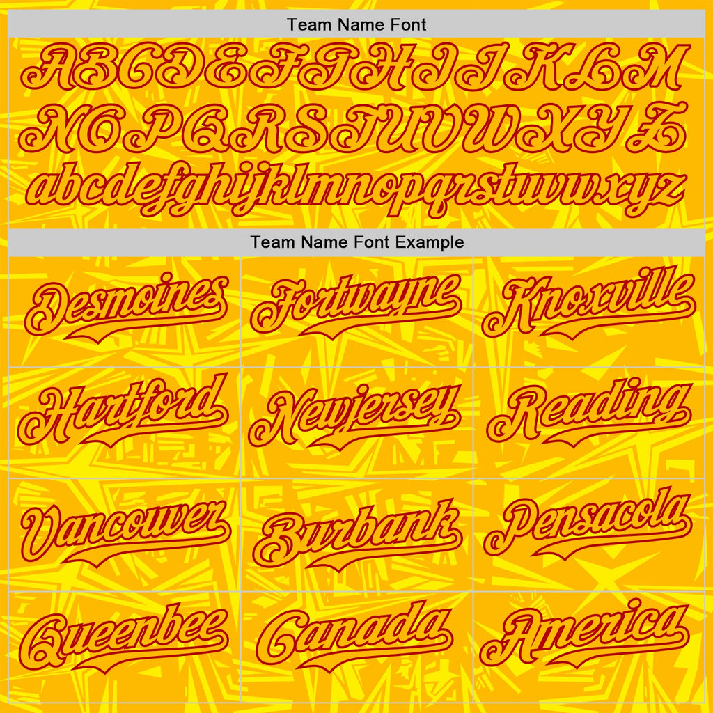 Custom Gold Light Yellow-Red Geometric Cyber Starburst Authentic Baseball Jersey
