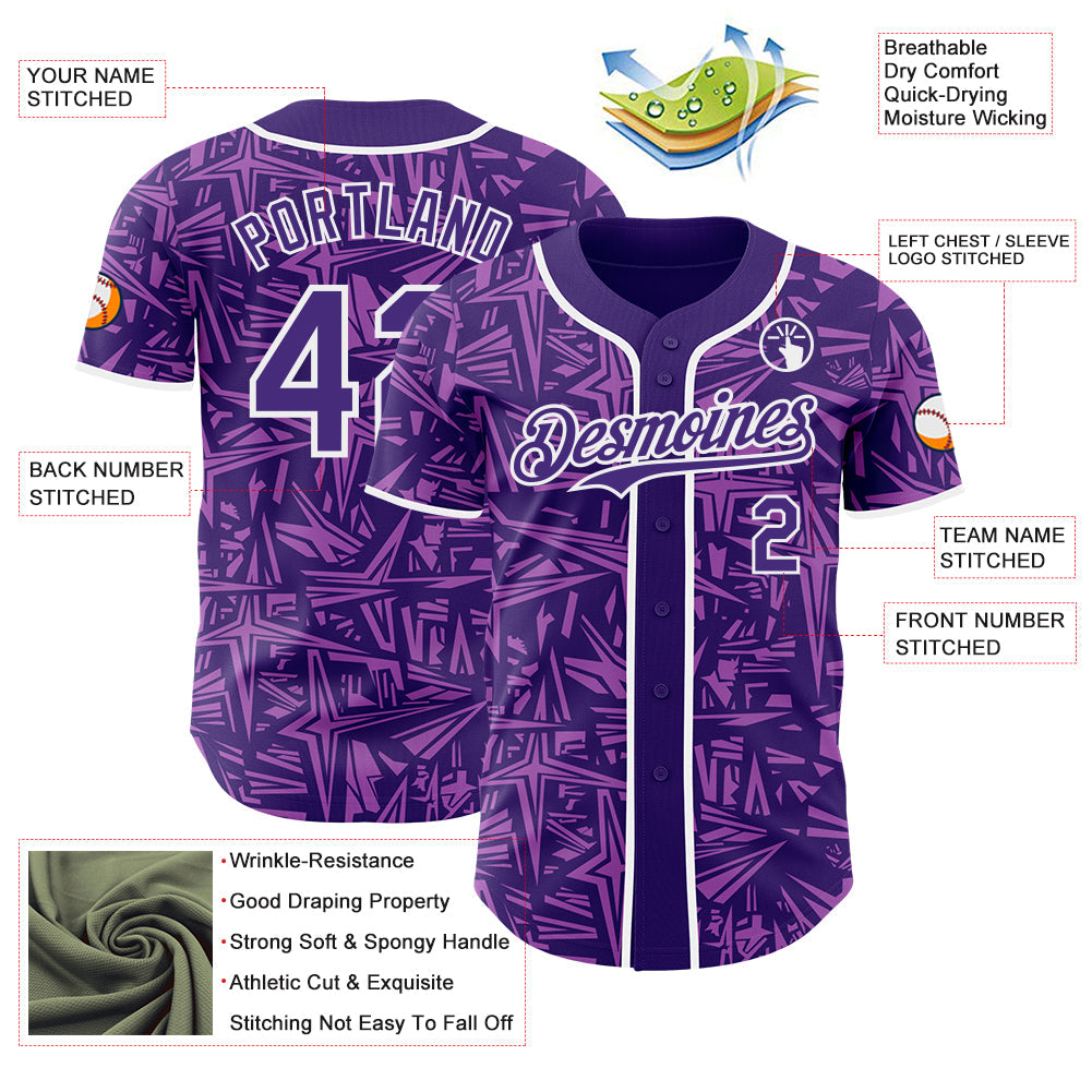 Custom Purple Medium Purple-White Geometric Cyber Starburst Authentic Baseball Jersey
