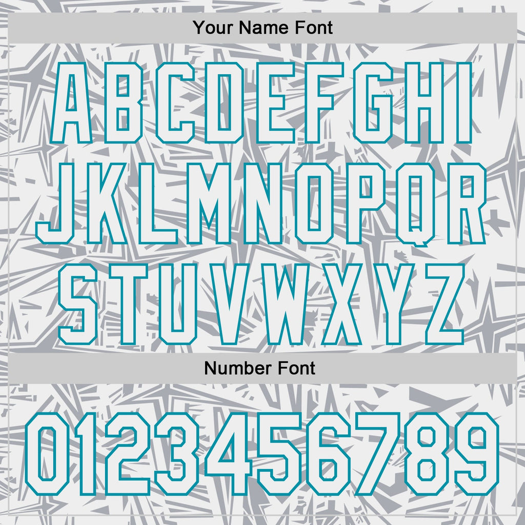 Custom White Gray-Teal Geometric Cyber Starburst Authentic Baseball Jersey