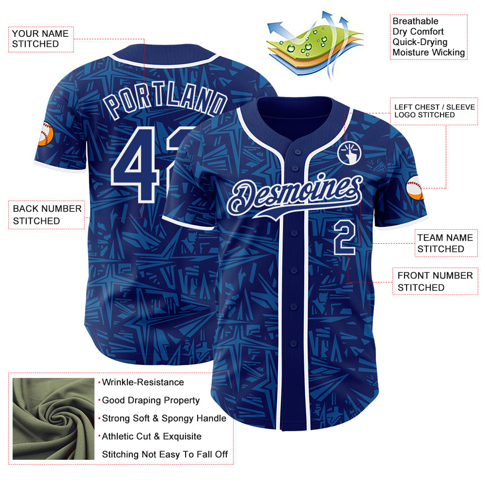 Custom Royal Blue-White Geometric Cyber Starburst Authentic Baseball Jersey
