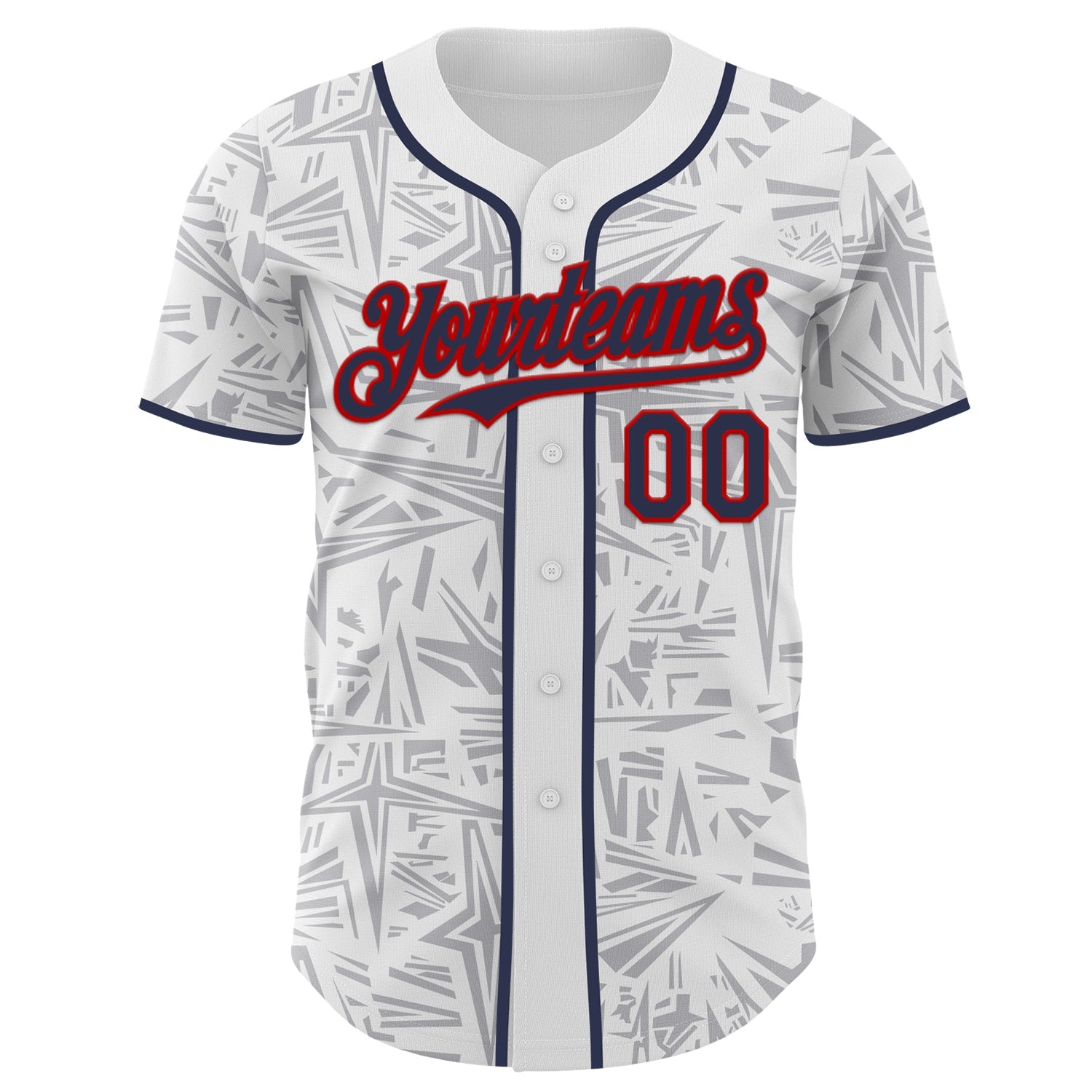 Custom White Navy Gray-Red Geometric Cyber Starburst Authentic Baseball Jersey