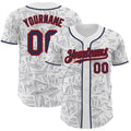 Custom White Navy Gray-Red Geometric Cyber Starburst Authentic Baseball Jersey