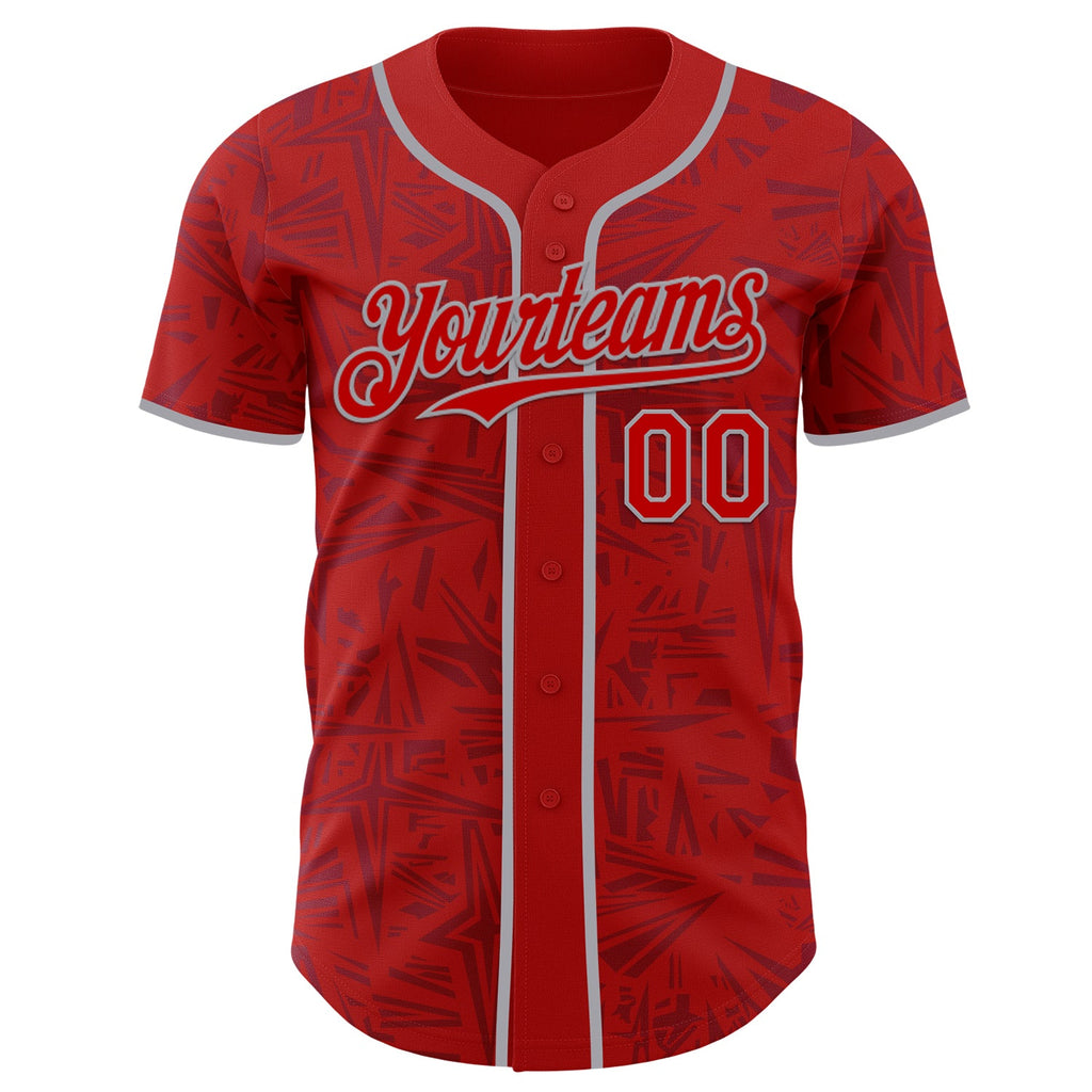 Custom Red-Gray Geometric Cyber Starburst Authentic Baseball Jersey