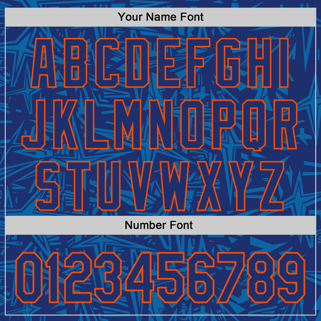 Custom Royal Blue-Orange Geometric Cyber Starburst Authentic Baseball Jersey
