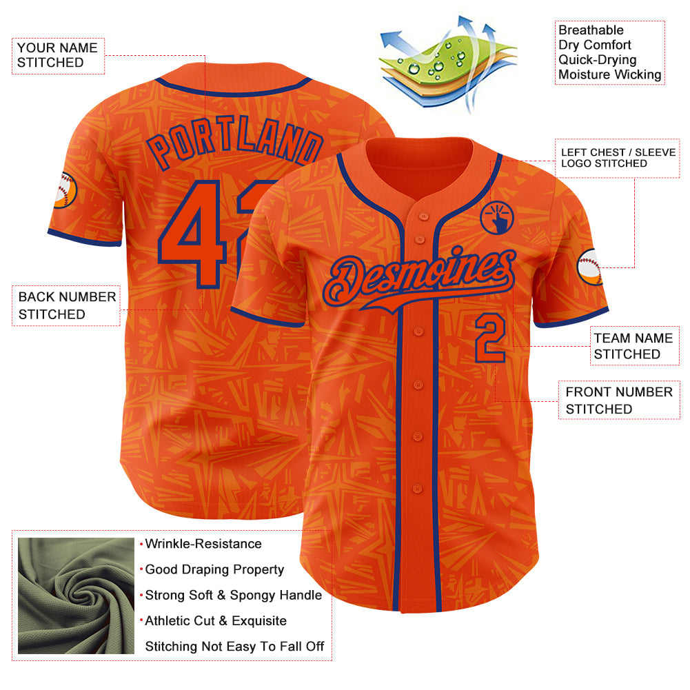 Custom Orange-Royal Geometric Cyber Starburst Authentic Baseball Jersey