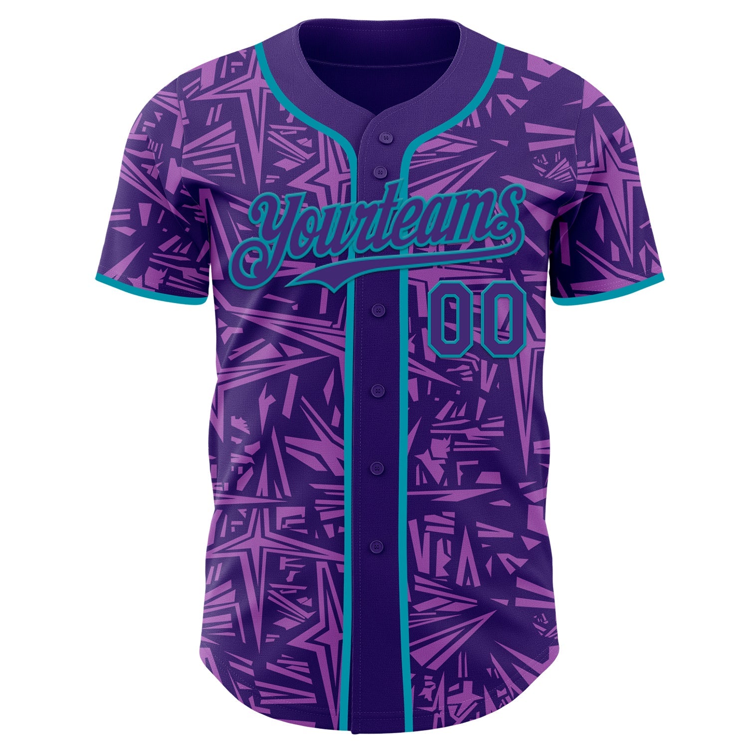 Custom Purple Medium Purple-Teal Geometric Cyber Starburst Authentic Baseball Jersey