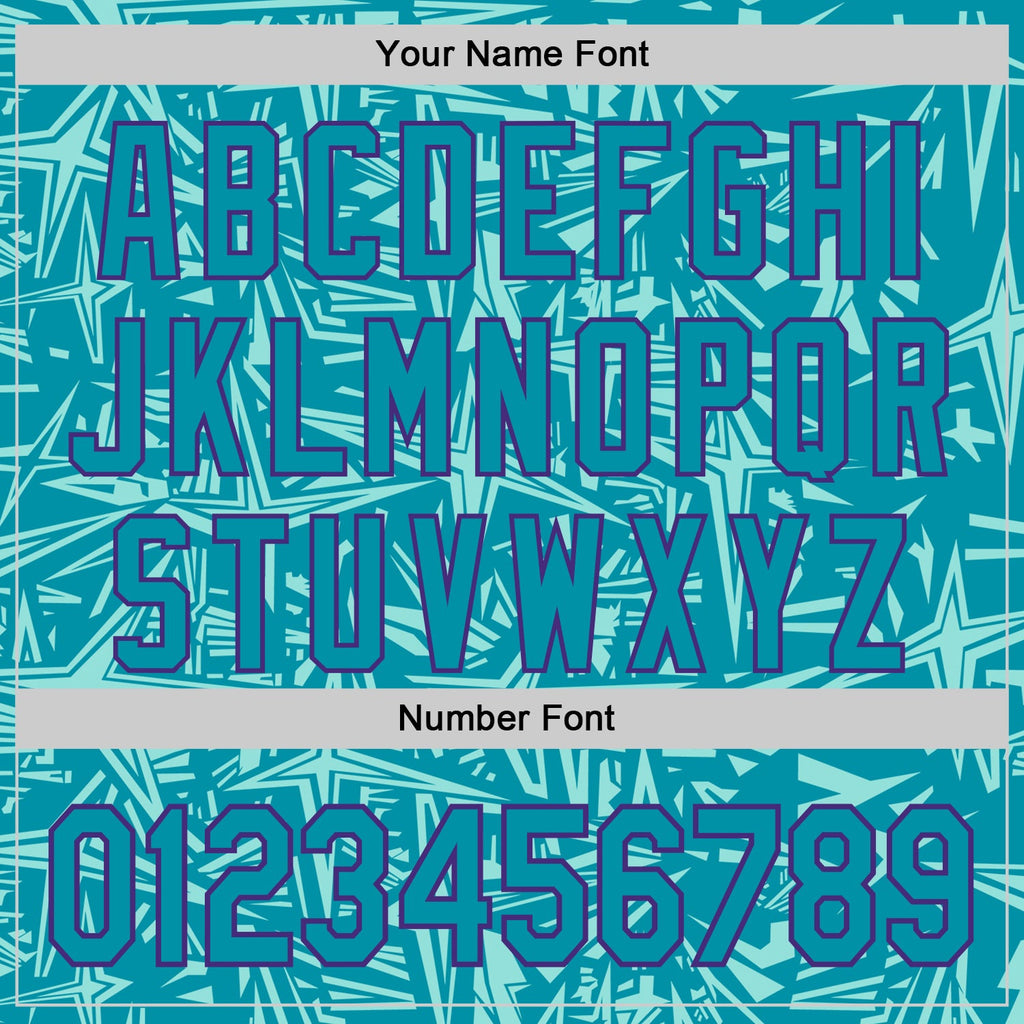 Custom Teal Ice Blue-Purple Geometric Cyber Starburst Authentic Baseball Jersey