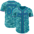 Custom Teal Ice Blue-Purple Geometric Cyber Starburst Authentic Baseball Jersey