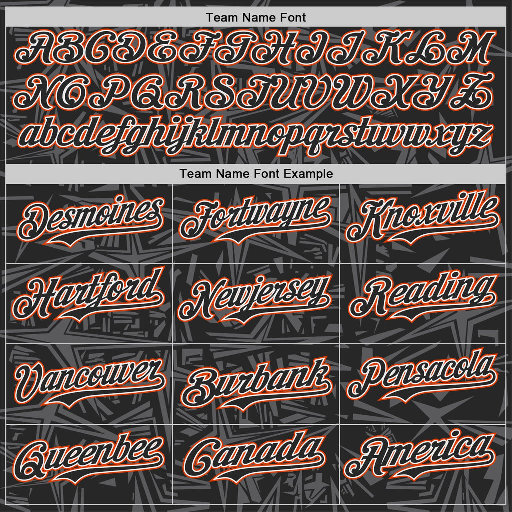 Custom Black Steel Gray White-Orange Geometric Cyber Starburst Authentic Baseball Jersey