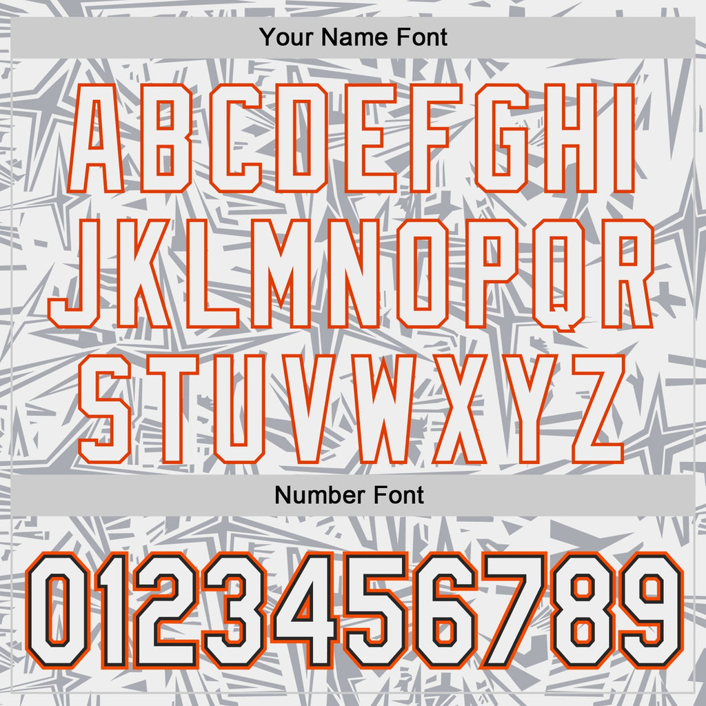 Custom White Gray Black-Orange Geometric Cyber Starburst Authentic Baseball Jersey