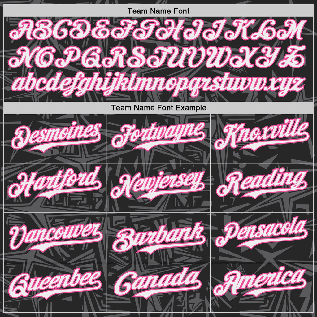 Custom Black White Steel Gray-Pink Geometric Cyber Starburst Authentic Baseball Jersey