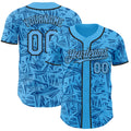 Custom Sky Blue Blue-Black Geometric Cyber Starburst Authentic Baseball Jersey