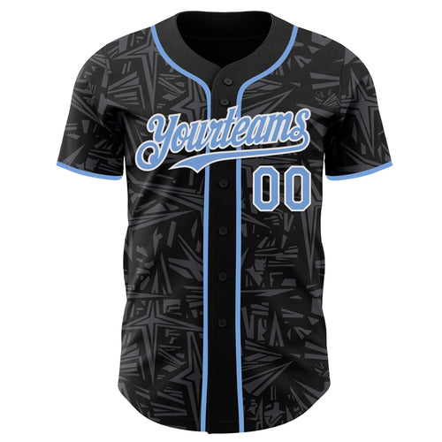 Custom Black Light Blue Steel Gray-White Geometric Cyber Starburst Authentic Baseball Jersey