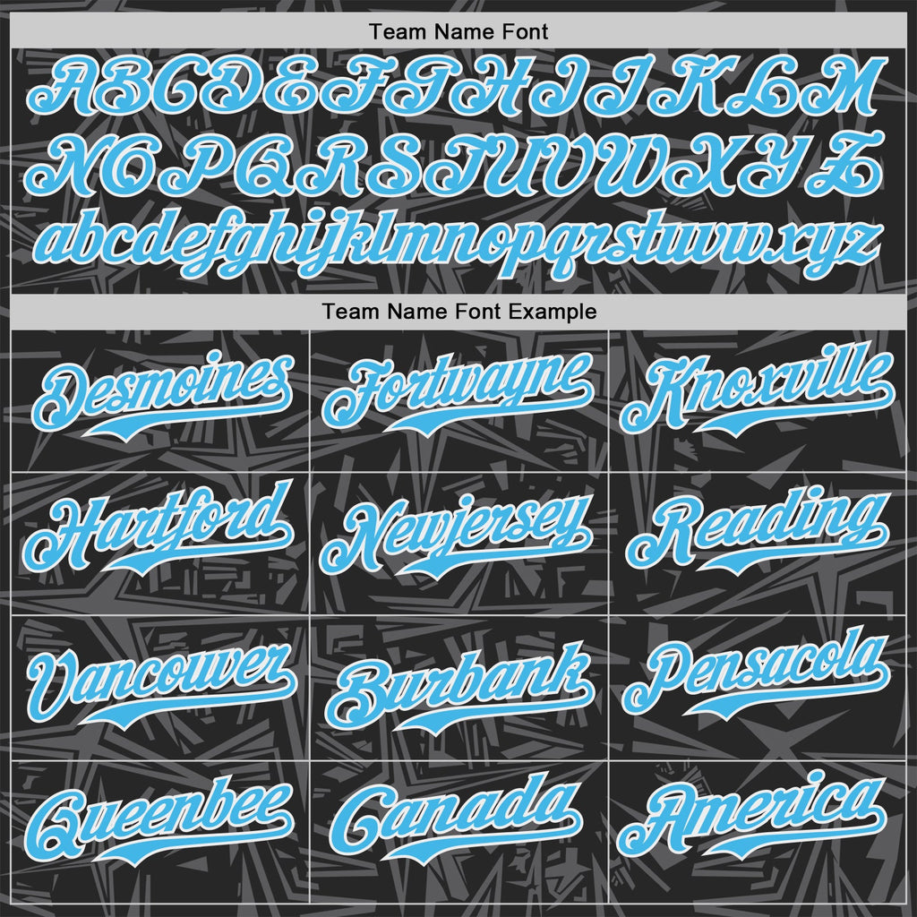Custom Black Sky Blue Steel Gray-White Geometric Cyber Starburst Authentic Baseball Jersey