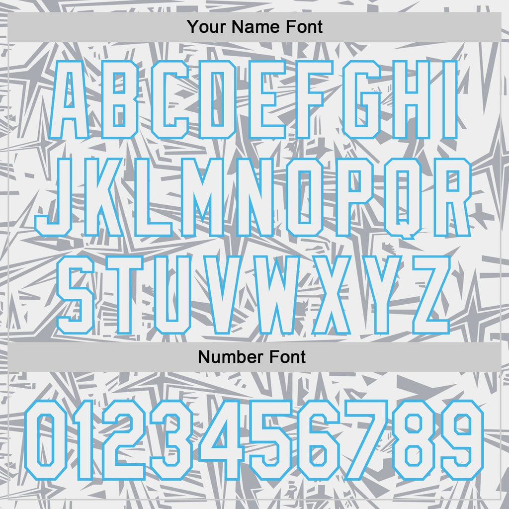 Custom White Gray-Sky Blue Geometric Cyber Starburst Authentic Baseball Jersey