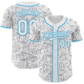 Custom White Gray-Sky Blue Geometric Cyber Starburst Authentic Baseball Jersey