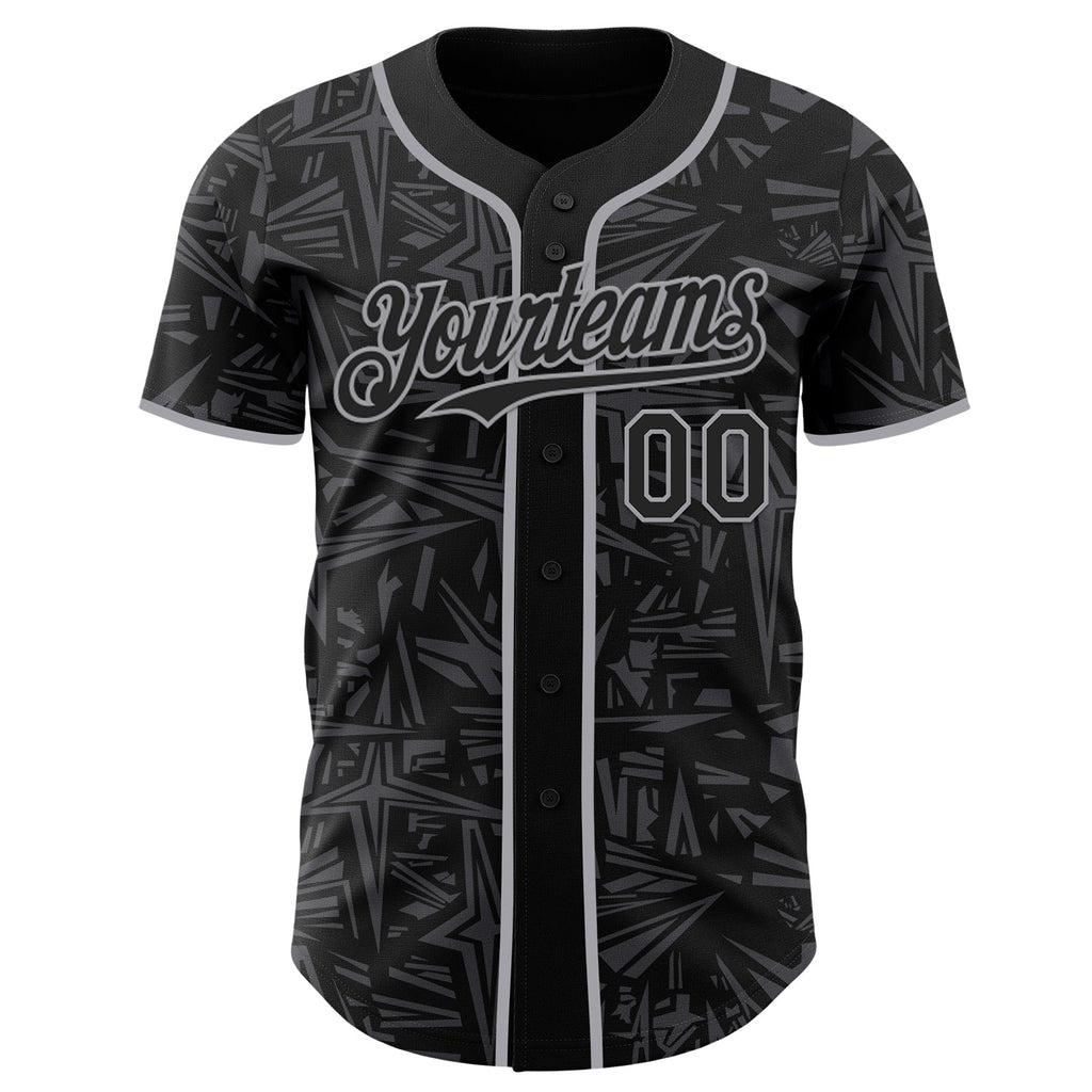 Custom Black Steel Gray-Gray Geometric Cyber Starburst Authentic Baseball Jersey
