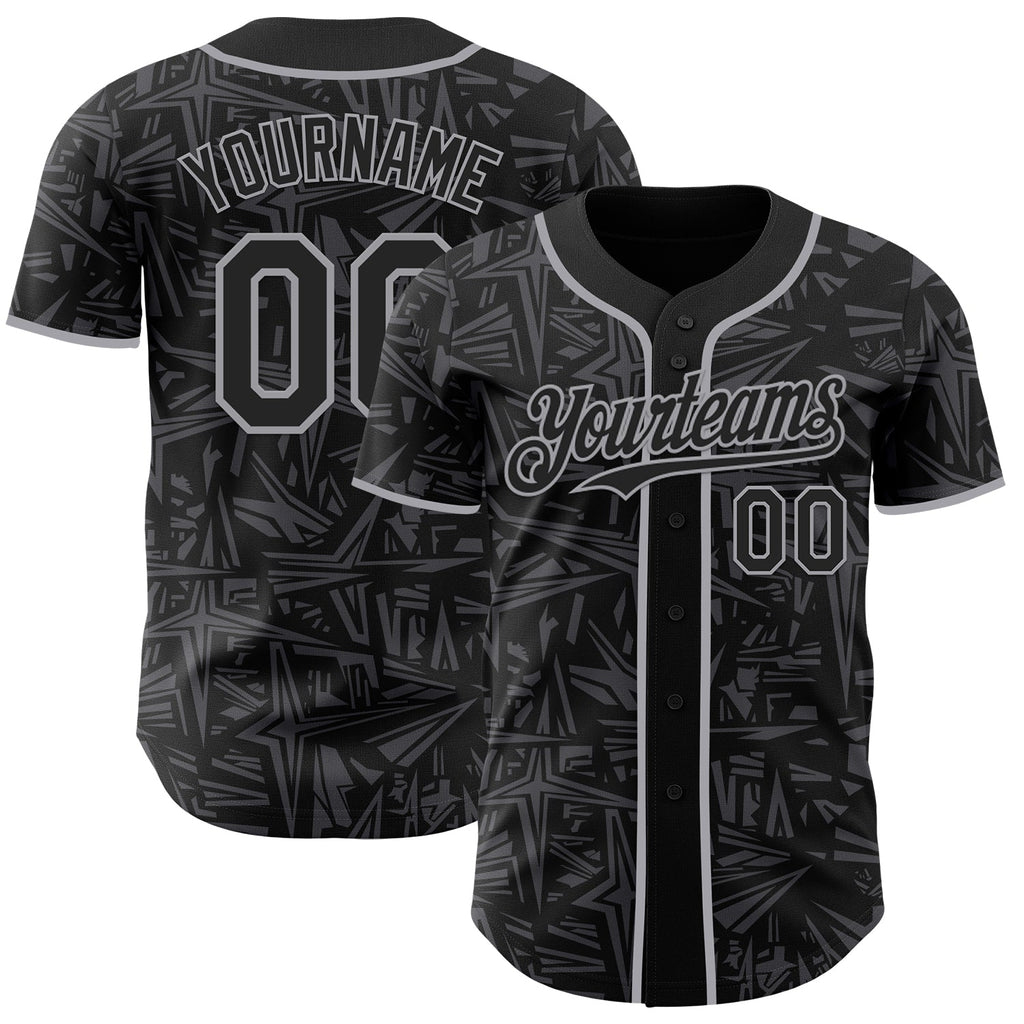 Custom Black Steel Gray-Gray Geometric Cyber Starburst Authentic Baseball Jersey