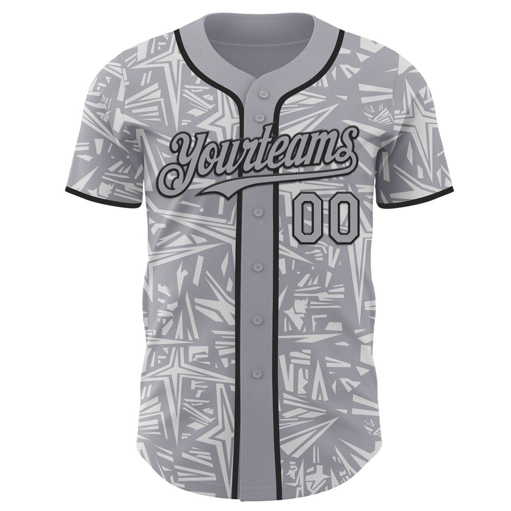 Custom Gray White-Black Geometric Cyber Starburst Authentic Baseball Jersey