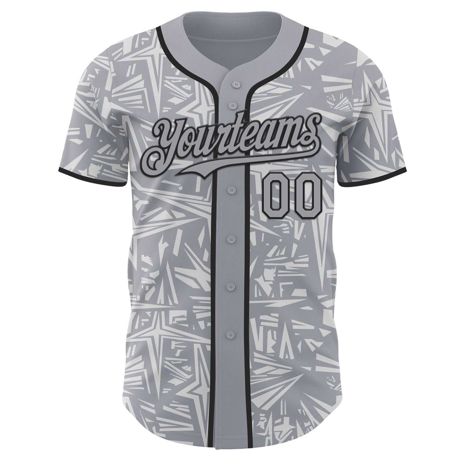 Custom Gray White-Black Geometric Cyber Starburst Authentic Baseball Jersey