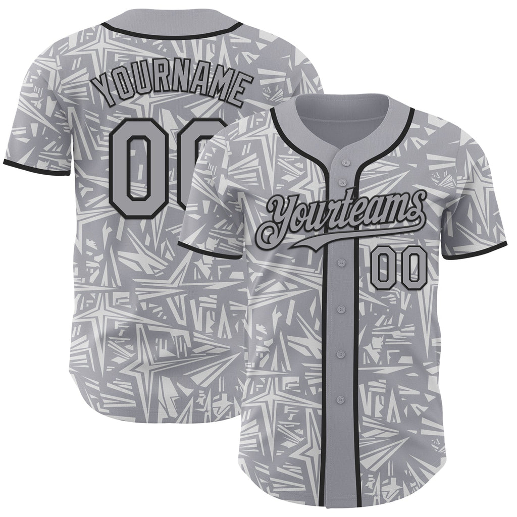 Custom Gray White-Black Geometric Cyber Starburst Authentic Baseball Jersey