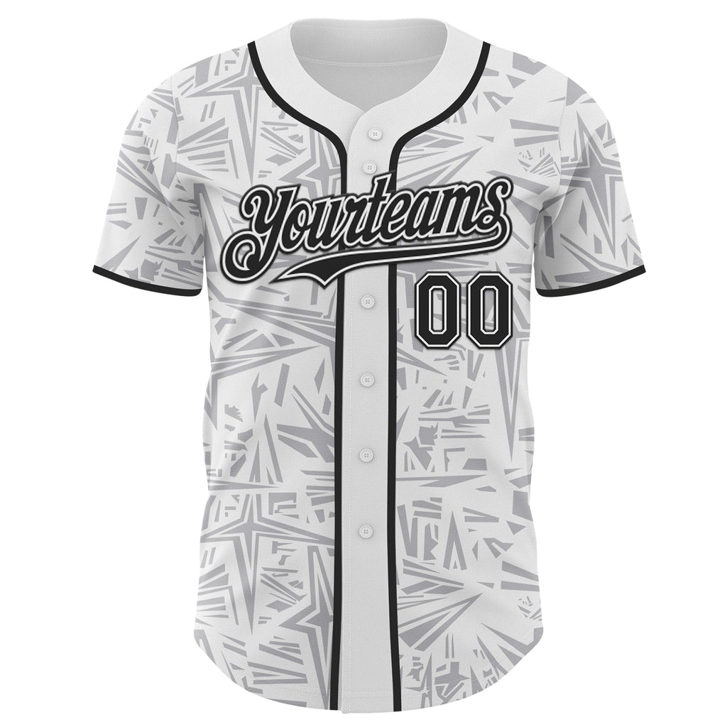 Custom White Black-Gray Geometric Cyber Starburst Authentic Baseball Jersey