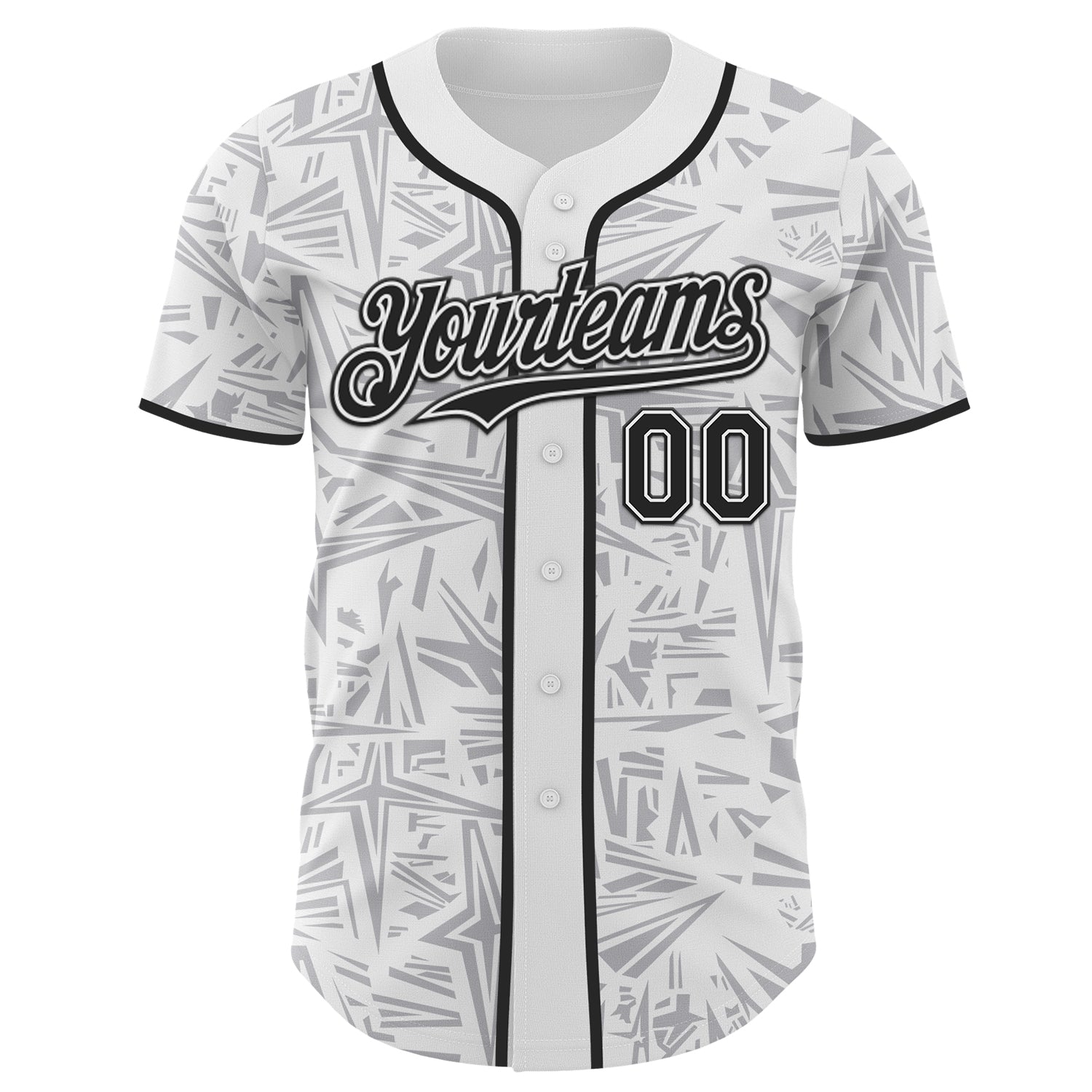 Custom White Black-Gray Geometric Cyber Starburst Authentic Baseball Jersey